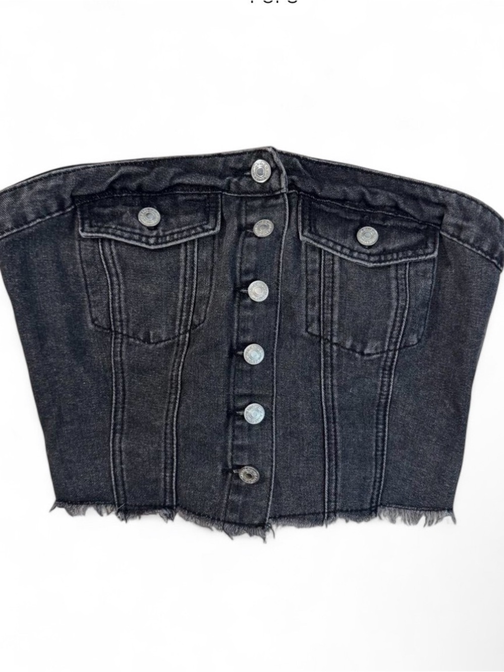 Black Denim Button-Front Corset Strapless Top
